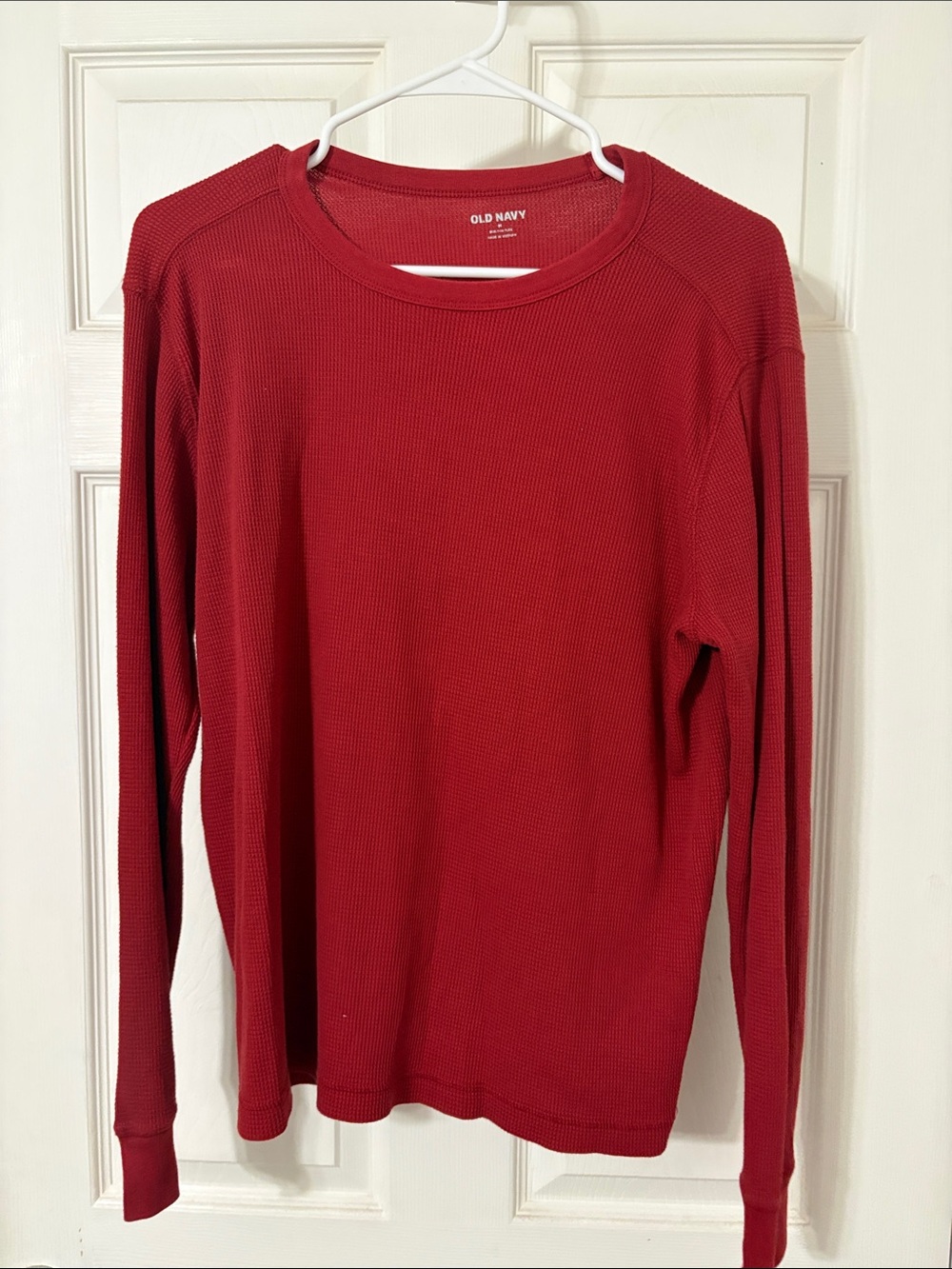 Old Navy Women's Red Waffle-Knit Long-Sleeve Crew